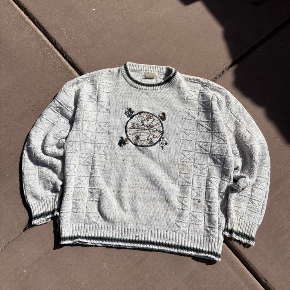 Vintage St John Bah Embroidered Sweater Compass Clock Map Graphic  XL